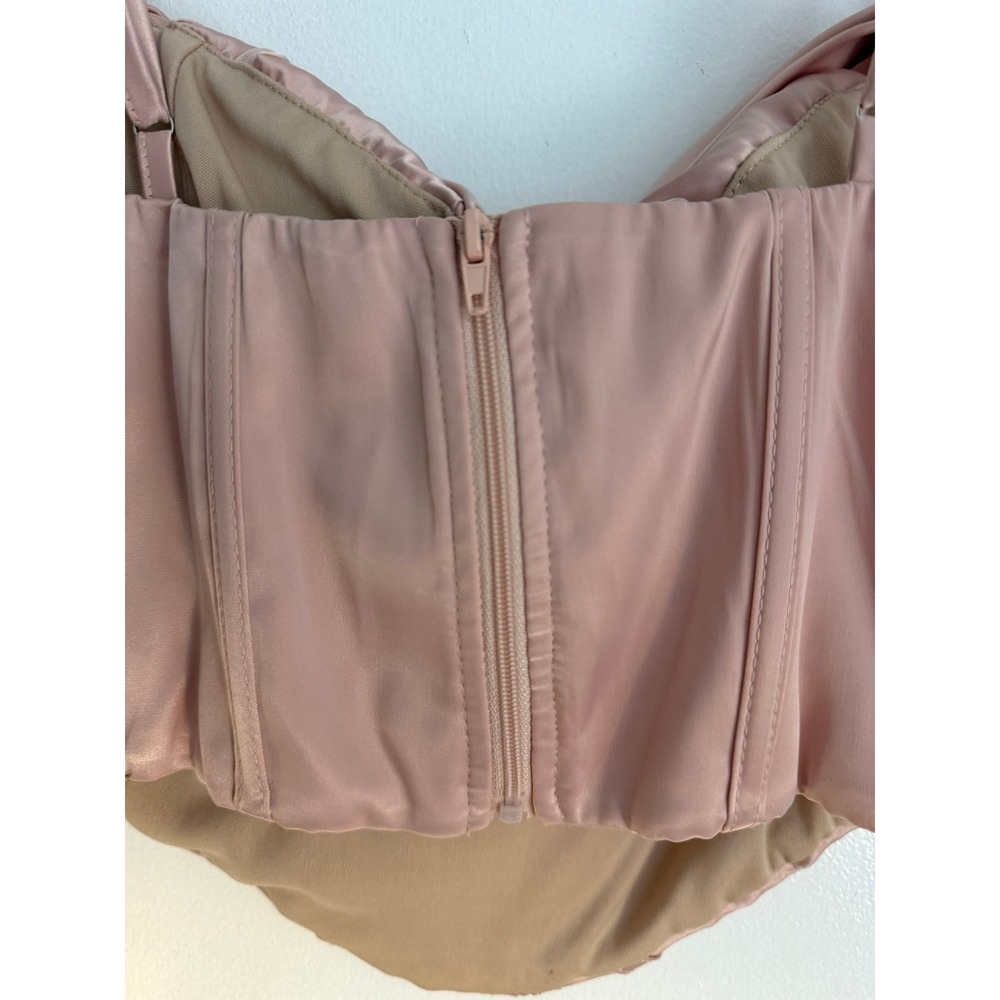 Satin Corset Top Champagne M Cowl Neck Draped Boned Bustier Adjustable Straps - Picture 4 of 12